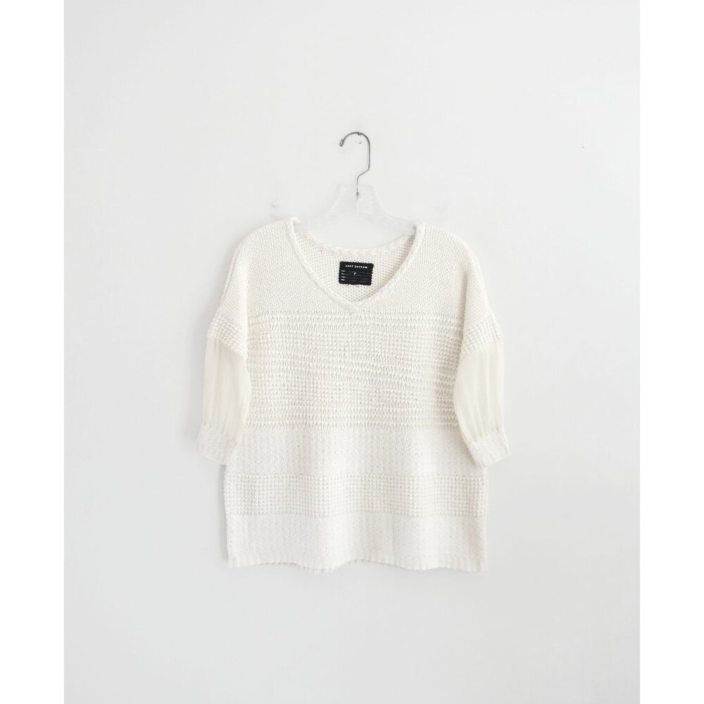 Gary Graham Ivory Cotton Silk Drop Shoulder Boxy 3/4 Sleeve Sweater sz P XS